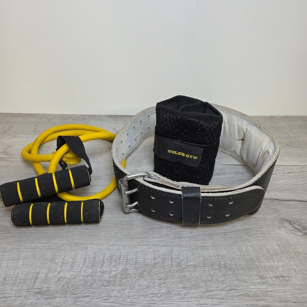 Gold's Gym Weightlifting Belt S/M Ankle Weights Resistance Band 3 Piece Bundle